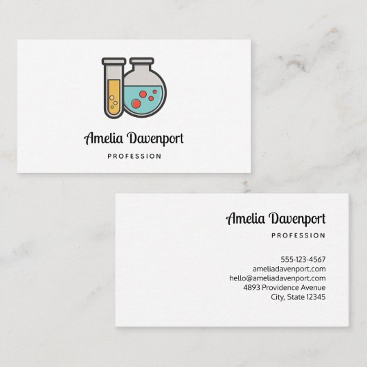 Chemische reageerbuis en bekerglas visitekaartje (Voorkant / Achterkant)