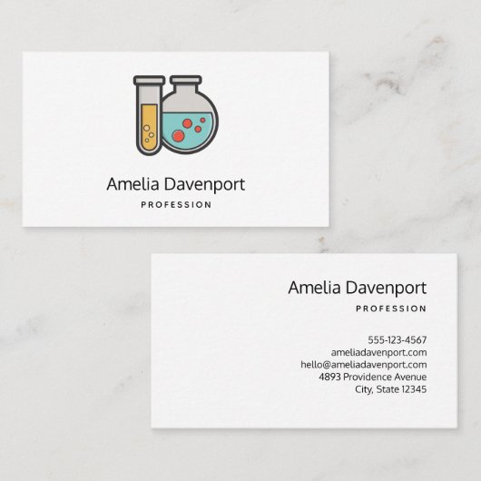 Chemische reageerbuis en bekerglas visitekaartje (Voorkant / Achterkant)
