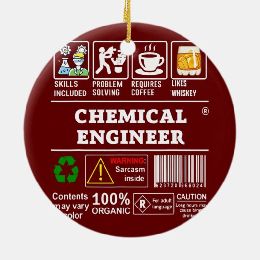 CHEMISCHE TECHNISCHE TECHNISCHE ETIKETTEN Koffie o Keramisch Ornament (Achterkant)