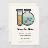 Chemische Testbuis en Beaker Afstuderen Save The Date (Voorkant / Achterkant)