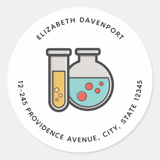 Chemische Testbuis en Bekeradres Ronde Sticker (Voorkant)