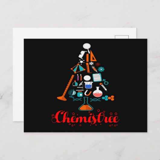 Chemistree Kerstmis, Funny Science T-shirt Briefkaart (Voorkant / Achterkant)