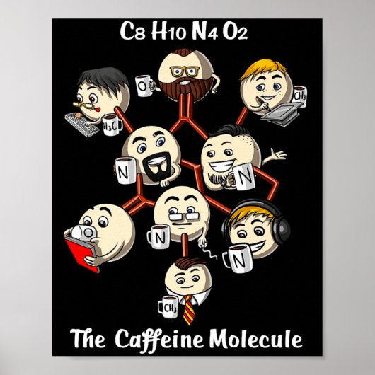 Chemistry Caffeine Molecule Funny Science Geek Cof Poster (Voorkant)
