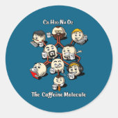 Chemistry Caffeine Molecule Funny Science Geek Cof Ronde Sticker (Voorkant)