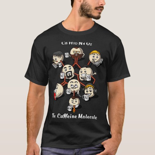 Chemistry Caffeine Molecule Funny Science Geek Cof T-shirt (Voorkant)