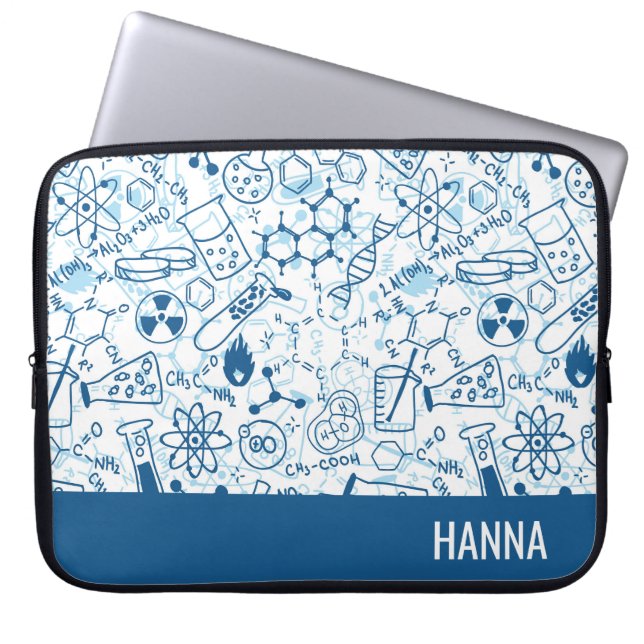 Chemistry Doodle Pattern Personalized Name Laptop Sleeve (Voorkant)