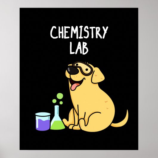 Chemistry Lab Funny Labrador Dog Pun Dark BG Poster (Voorkant)