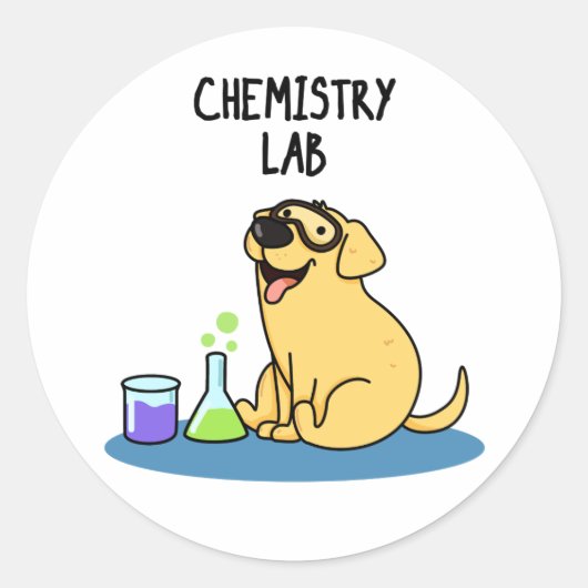 Chemistry Lab Funny Labrador Dog Pun Ronde Sticker (Voorkant)