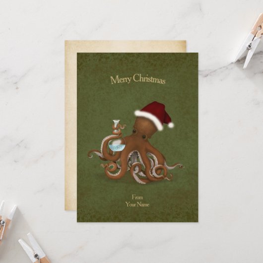Chemistry Octopus  Parchment Kerstmis Kaart (Voorkant / Achterkant in situ)