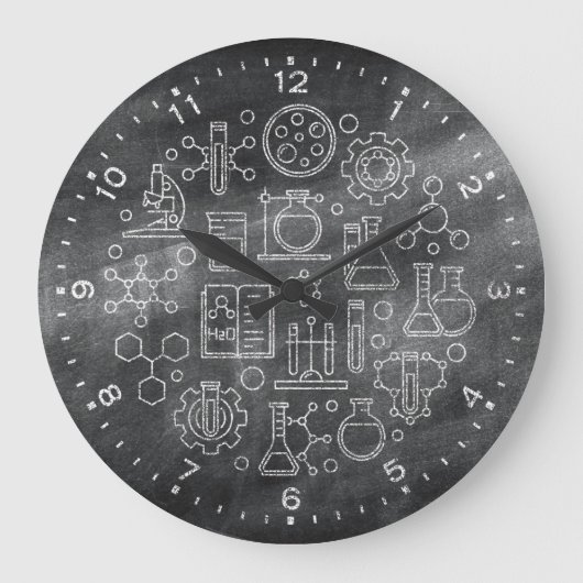 Chemistry Science Chalkboard Clock Grote Klok (Voorkant)