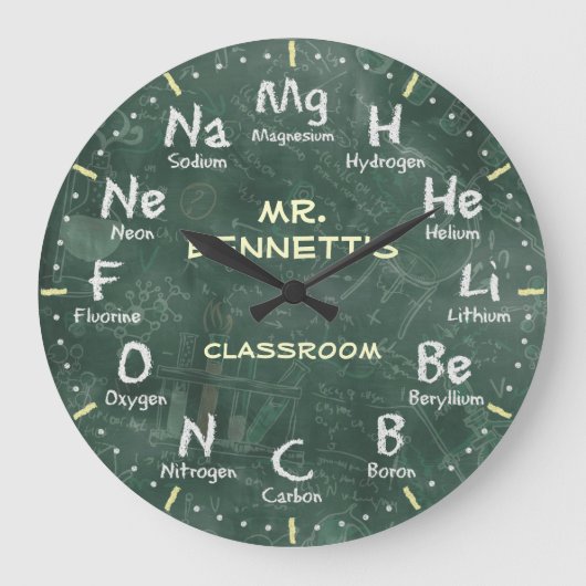 Chemistry Science Chalkboard  Clock Grote Klok (Voorkant)