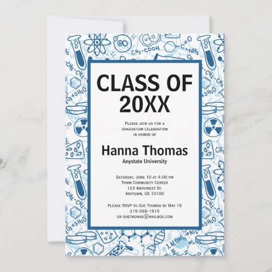 Chemistry Science Doodles Afstuderen Invitation Kaart (Voorkant)