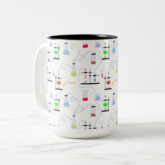Chemistry Science Test Tubes Lab School Onderwerp Tweekleurige Koffiemok (Voorkant links)