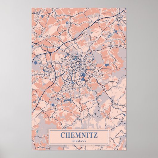 Chemnitz Duitsland Winderige Stad Kaart Reizen Poster (Voorkant)
