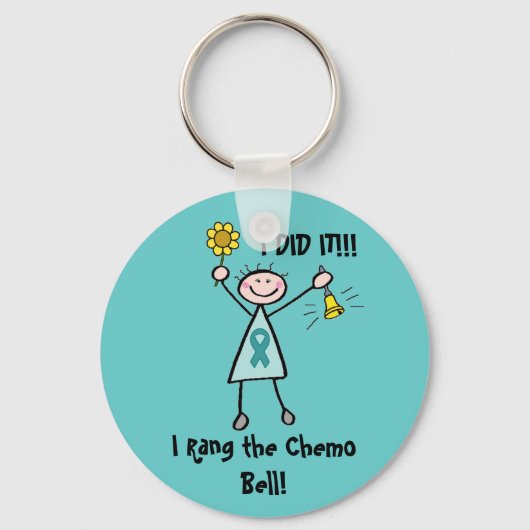 Chemo Bell - Ovarian Cancer Blauwgroen Ribbon Sleutelhanger (Voorkant)