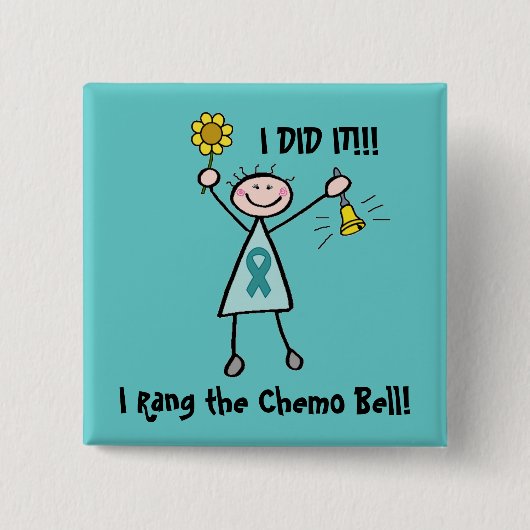 Chemo Bell - Ovarian Cancer Blauwgroen Ribbon Vierkante Button 5,1 Cm (Voorkant)