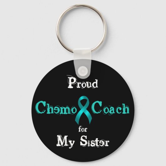 Chemo Coach - Ovarian Cancer Blauwgroen Ribbon Sleutelhanger (Voorkant)