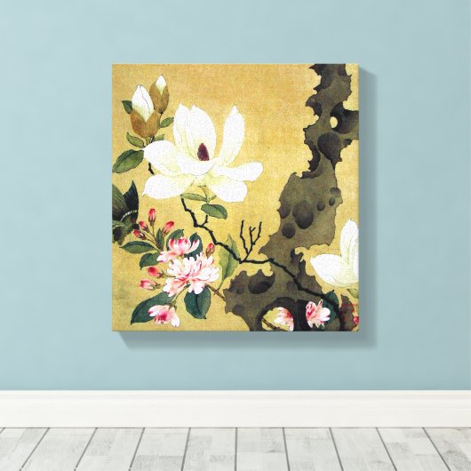 Chen Hongshou Magnolia en Erect Rock Canvas Afdruk (Insitu (Houten vloer))