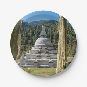 Chendebji Chorten in Bhutan, Himalaya, Azië Papieren Bordje