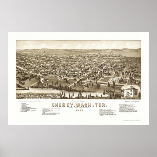 Cheney, WA Panoramic Map - 1884 Poster (Voorkant)
