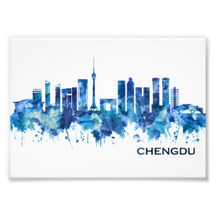 Chengdu China Skyline Blue Foto Afdruk