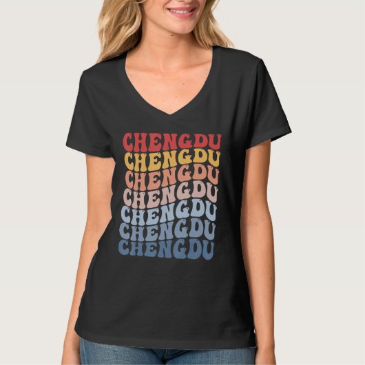 Chengdu City Groovy Retro T-shirt (Voorkant)