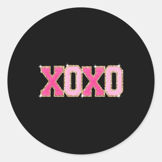 Chenille Patch Glitter Xoxo Valentijnsdag Hart Ronde Sticker (Voorkant)