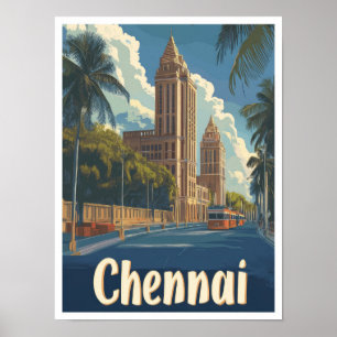 Chennai India Art Vintage Travel Illustratie Poster