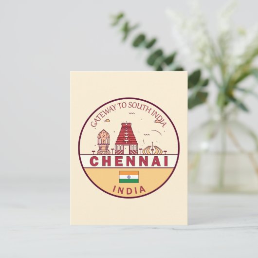 Chennai India City Skyline Embleem Briefkaart (Staand voorkant)