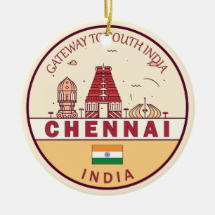 Chennai India City Skyline Embleem Keramisch Ornament