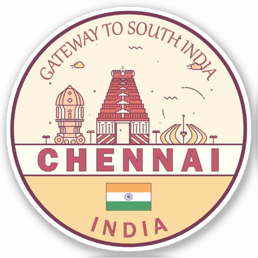 Chennai India City Skyline Embleem Sticker (Voorkant)
