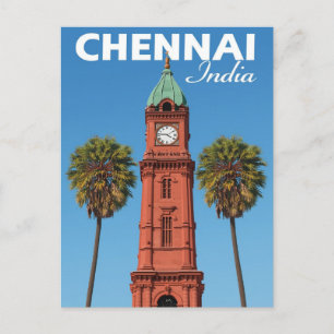 Chennai India Rode Klok Toren Iconisch Landmark Briefkaart