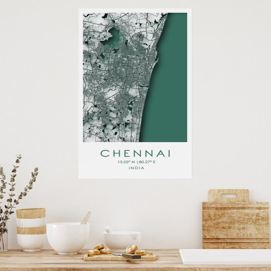 Chennai Map Poster| Madras| Tamil Nadu| India Poster (Keuken)