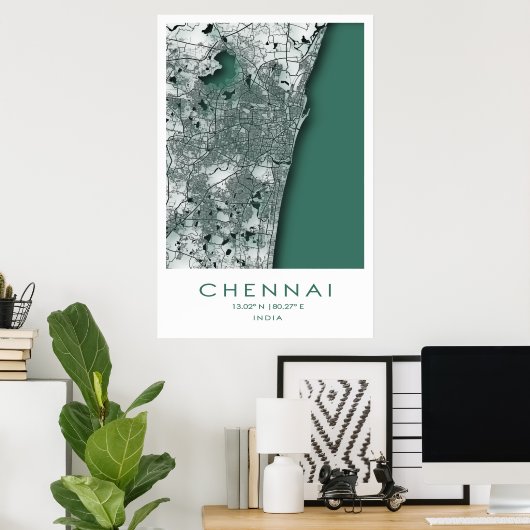 Chennai Map Poster| Madras| Tamil Nadu| India Poster (Thuiskantoor)