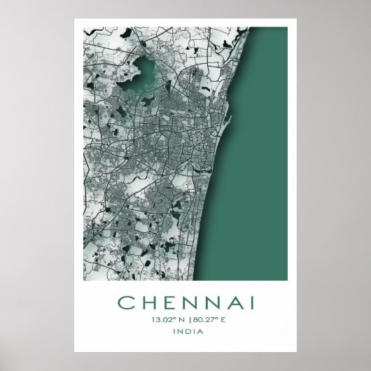Chennai Map Poster| Madras| Tamil Nadu| India Poster (Voorkant)