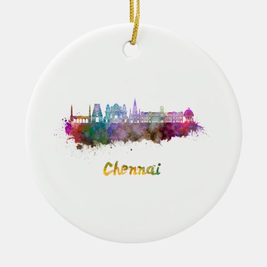 Chennai skyline in waterverf keramisch ornament (Voorkant)
