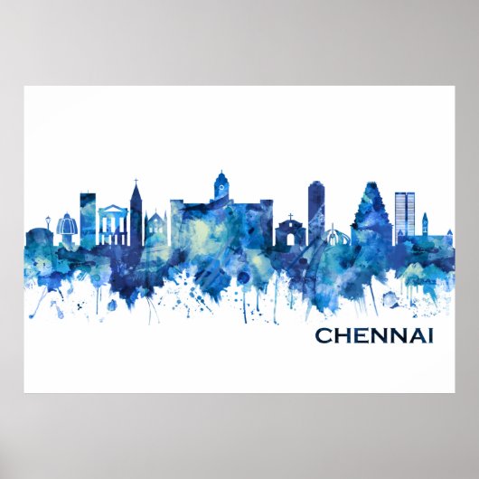 Chennai Tamil Nadu Skyline Blue Poster (Voorkant)