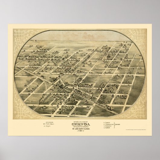 Chenoa, IL Panoramische Kaart - 1869 Poster (Voorkant)