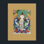 Chenrezig Bodhisattva van Mededogen Briefkaart<br><div class="desc">Traditionele Tibetaanse thangka-schildering van Chenrezig Bodhisattva van Mededogen. Deze godheid staat ook bekend als Quan Yin. Men gelooft dat de Dalai Lama een emanatie is van deze geliefde figuur.</div>