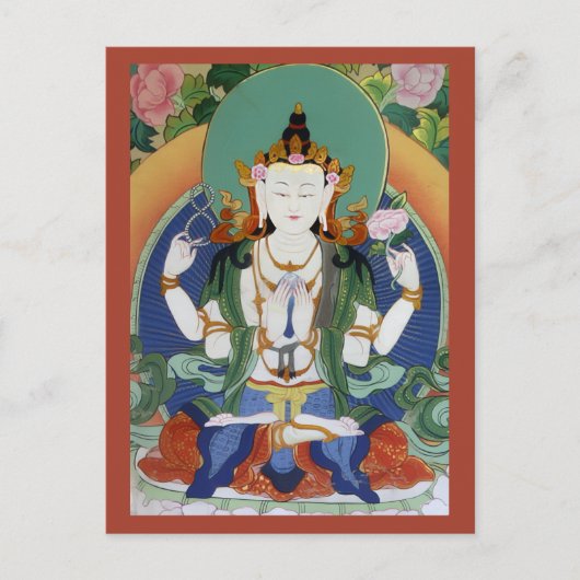 Chenrezig Bodhisattva van Mededogen Tibetaanse God Briefkaart (Voorkant)