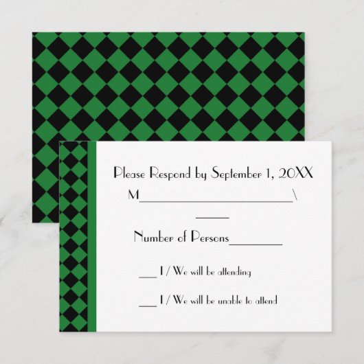 ChequerBoard (groen/zwart) RSVP-kaart RSVP Kaartje (Voorkant / Achterkant)