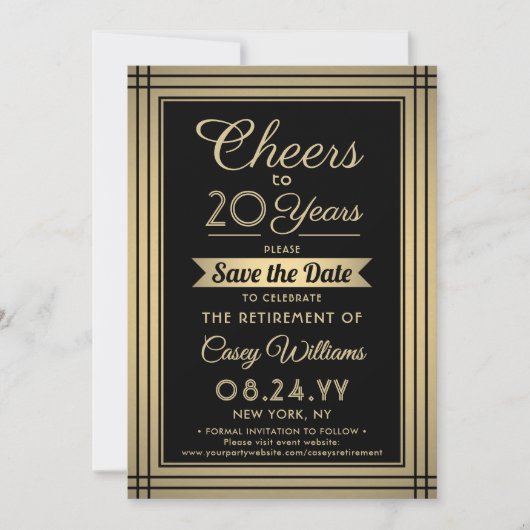 Cheques any Years Retirement Elegant Black and Gol Save The Date (Voorkant)
