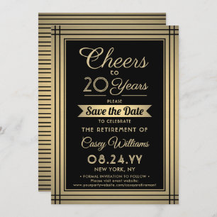 Cheques any Years Retirement Elegant Black and Gol Save The Date