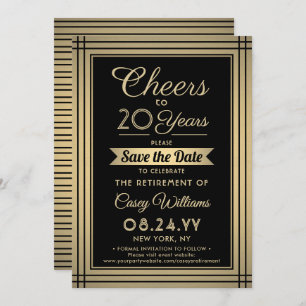 Cheques any Years Retirement Elegant Black and Gol Save The Date