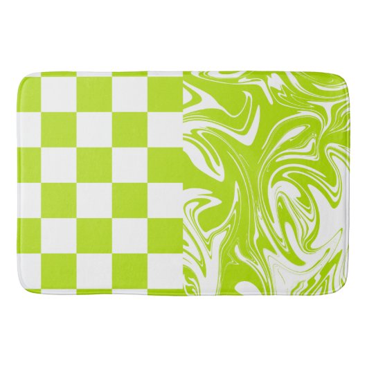 Cheques en Swirls in Lime Groen en Wit Badmat (Voorkant)