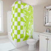 Cheques en Swirls in Lime Groen en Wit Douchegordijn (In situ)