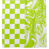 Cheques en Swirls in Lime Groen en Wit Douchegordijn (Voorkant)