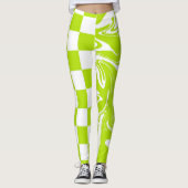 Cheques en Swirls in Lime Groen en Wit Leggings (Voorkant)
