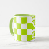 Cheques en Swirls in Lime Groen en Wit Mok (Voorkant links)