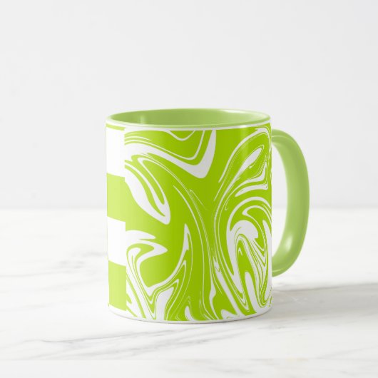 Cheques en Swirls in Lime Groen en Wit Mok (Voorkant rechts)